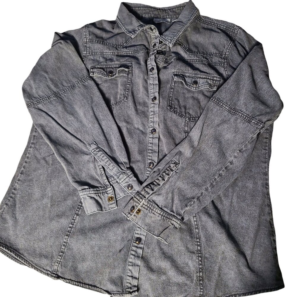 Joan Rivers blue denim SZ Large button down shirt